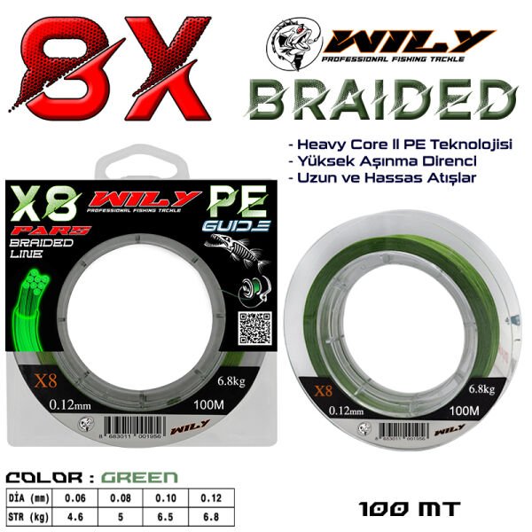 Wily 8 Kat Lrf İp Misina Yeşil 100 Mt Yeşil 0,06