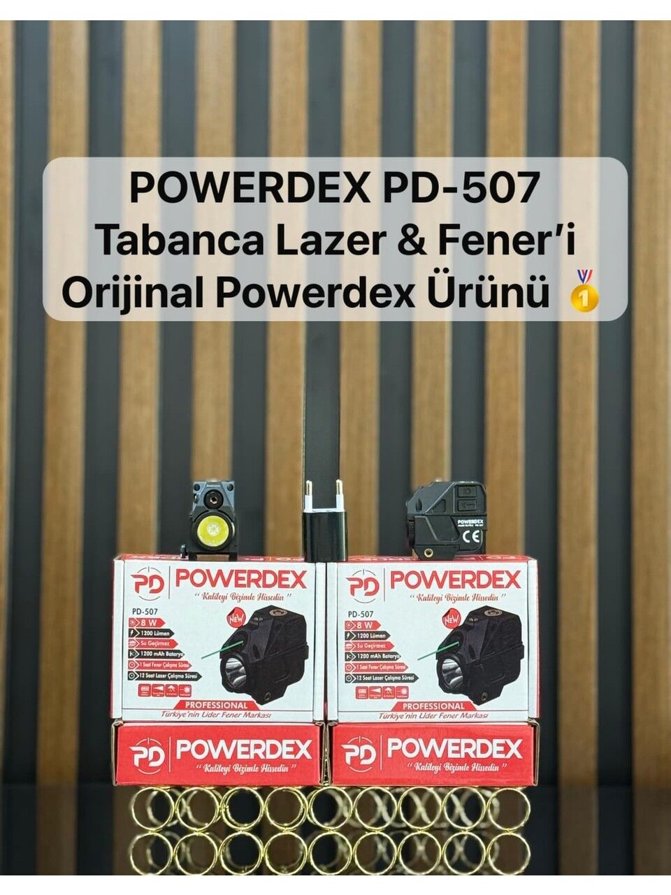 Powerdex PD-507 Lazerli Tabanca Feneri - 1200 Lümen USB Şarjlı Su Geçirmez