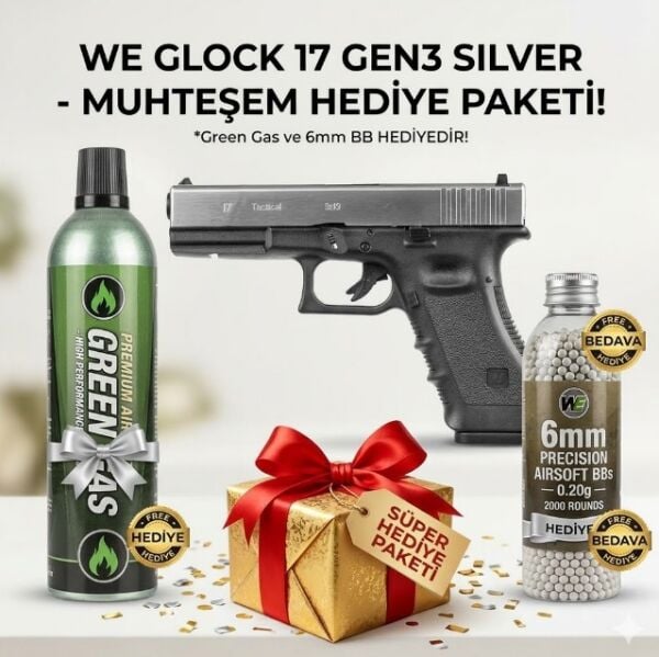 We Glock 17 Gen3 Gümüş Silver Airsoft Tabanca Seti