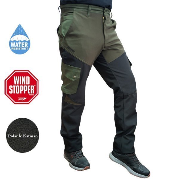 PNT-613 Softshell Pantolon Yeşil-Siyah 48