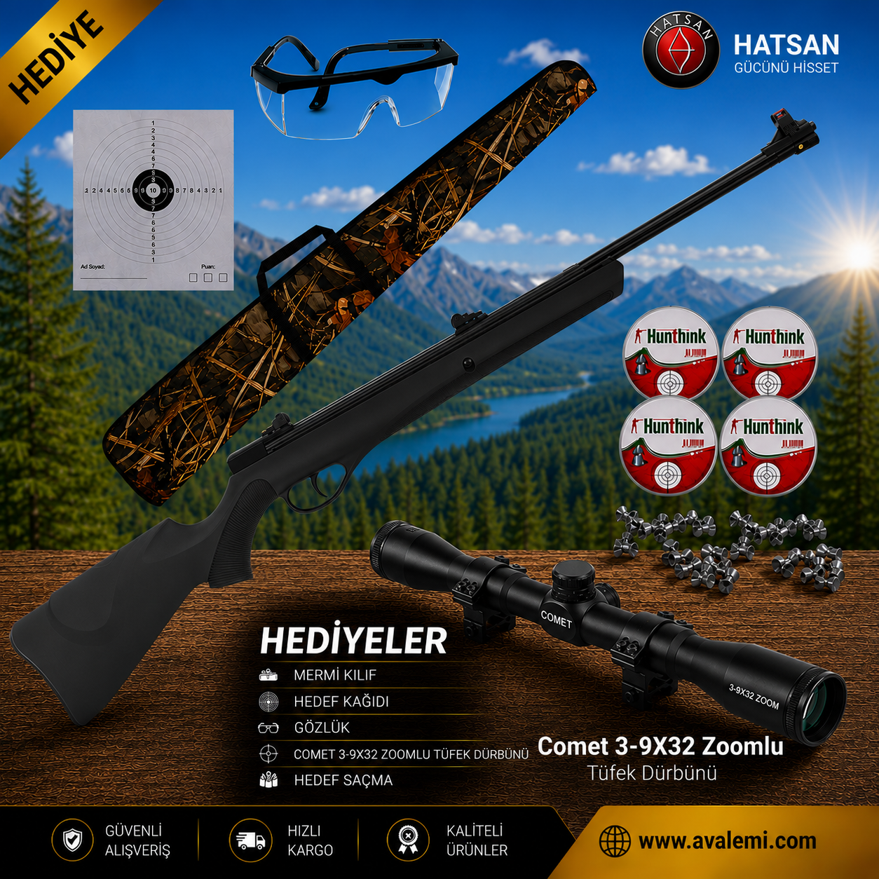 Retay Mod 70 4,5 Kalibre Havalı Tüfek Seti 3-9x32 Tüfek Dürbünü