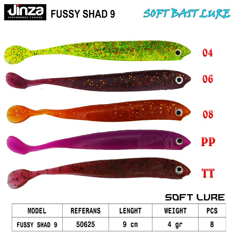 Jinza Hawk Fussy Shad 90 mm 4 gr Silikon Balık 8 Adet 08