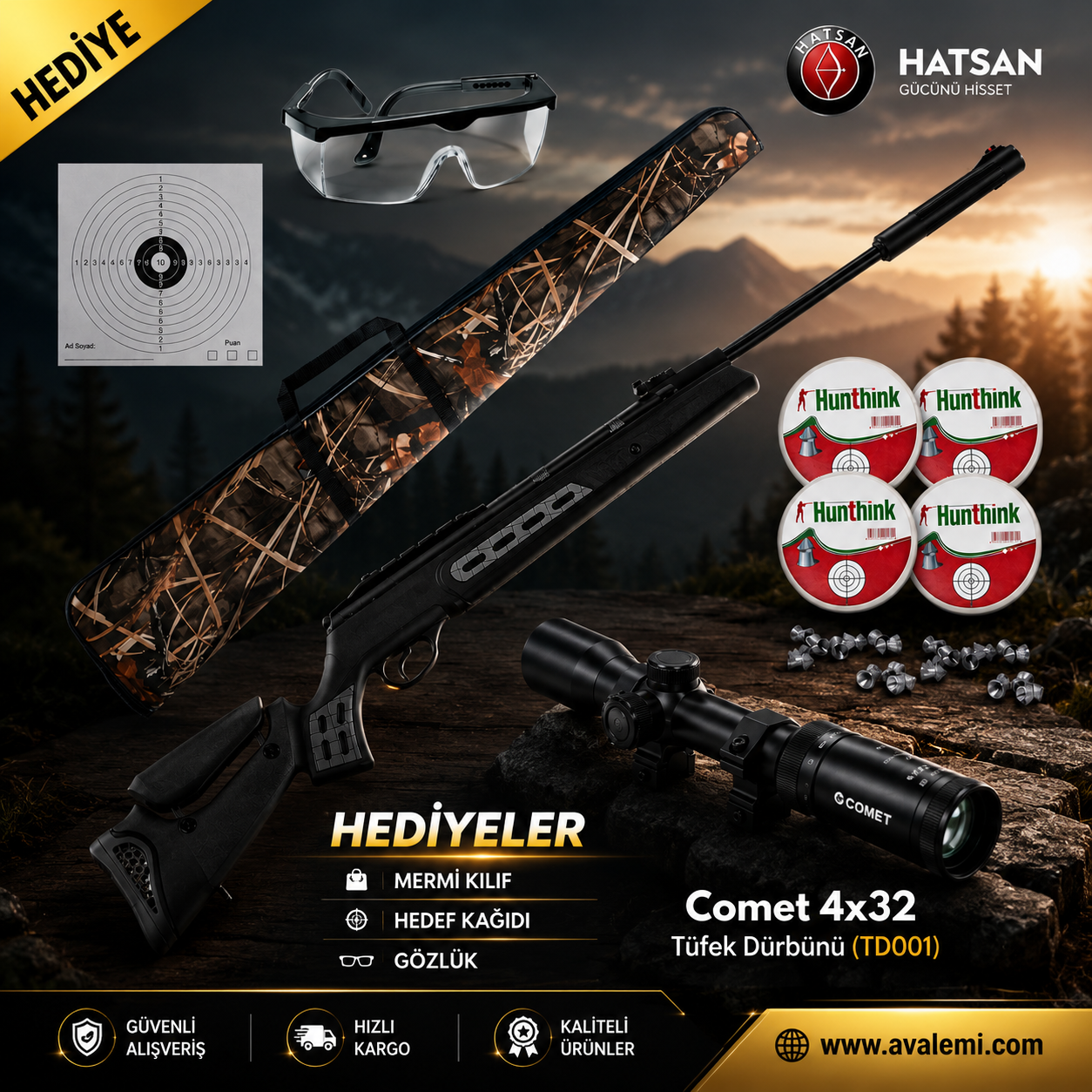 Hatsan Mod 125 Sniper Vortex Havalı Tüfek 4x32 Dürbün Seti