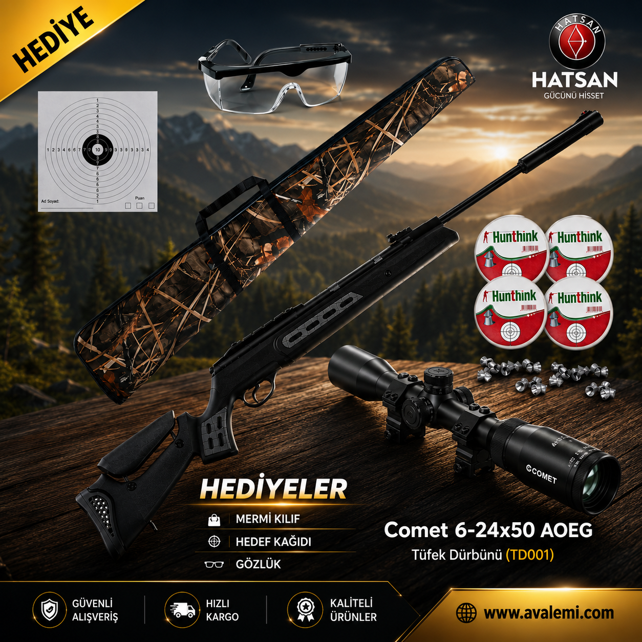 Hatsan Mod 125 Sniper Vortex Havalı Tüfek 6-24x50 AOEG Dürbün Seti