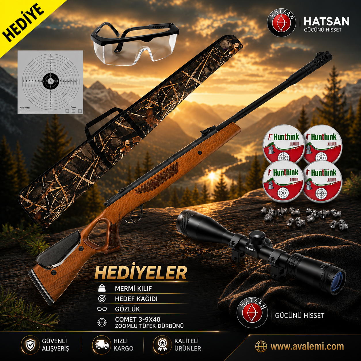 Hatsan Mod 65 Vortex Havalı Tüfek Seti 3-9X40 Zoomlu Dürbünlü