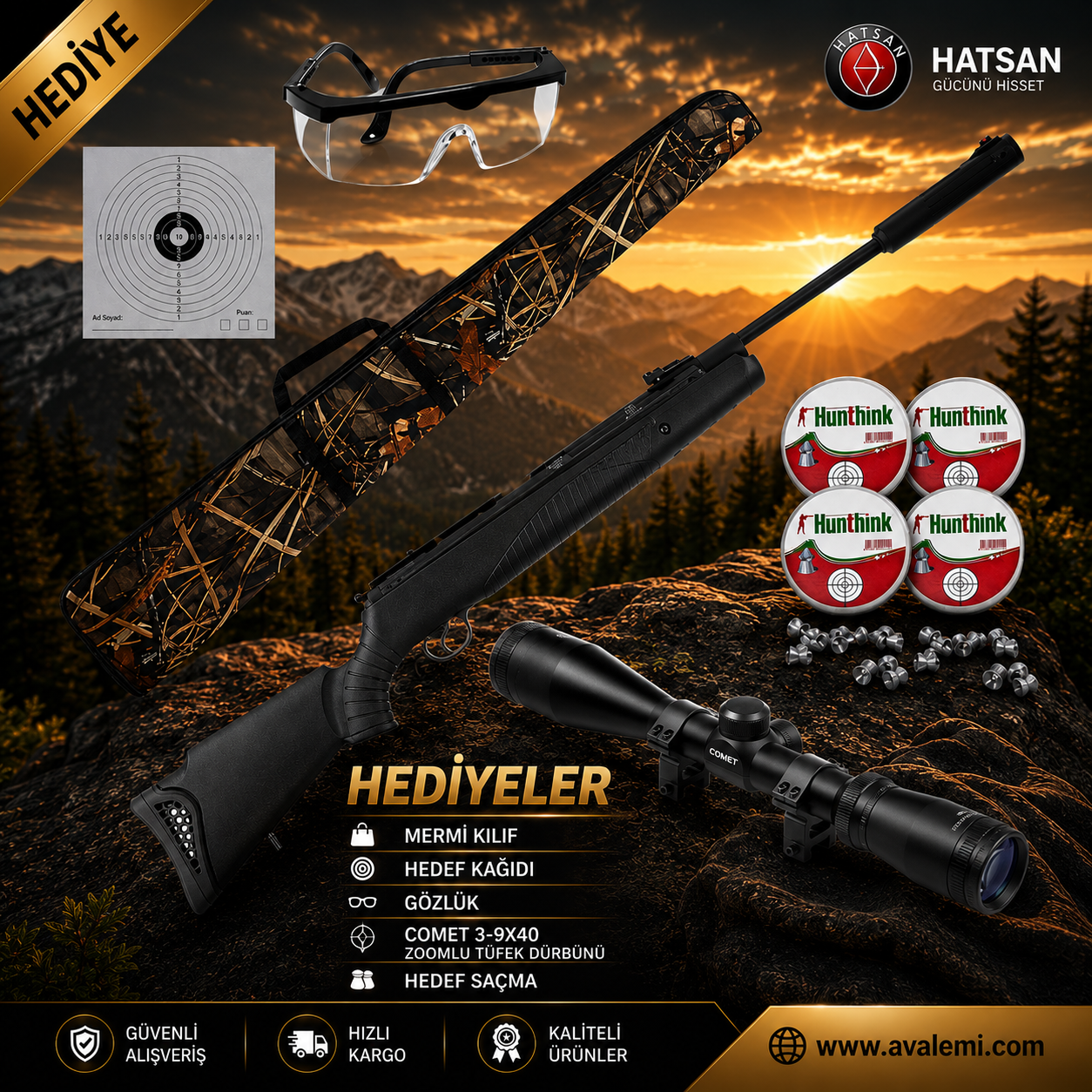 Hatsan Mod 85 Siniper Vortex Havalı Tüfek Seti 6-24x50 AOEG Zoomlu Dürbün