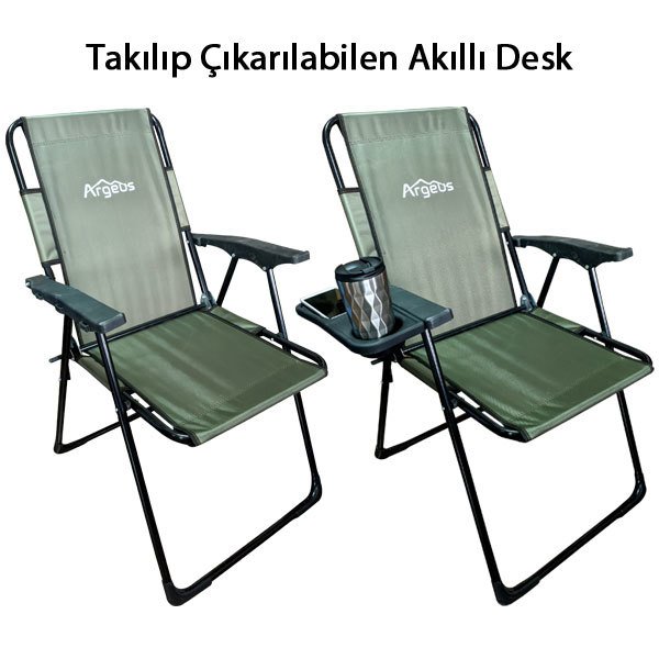 Argeus Katlanabilir Kamp Koltuğu Akıllı Desk Haki