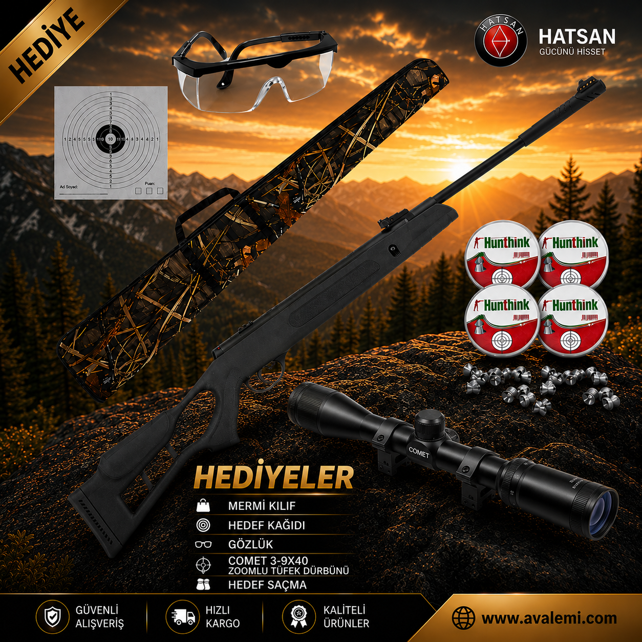 Hatsan Edge ( Turcar ) Havalı Tüfek Seti 3-9X40 Zoomlu Tüfek Dürbünü
