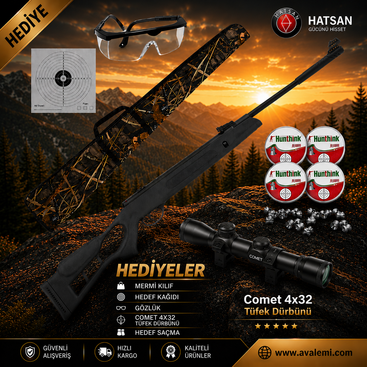Hatsan Edge ( Turcar ) Havalı Tüfek Seti 4x32 Tüfek Dürbünü