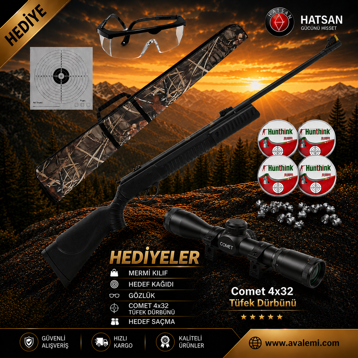 Hatsan Mod 80 Havalı Tüfek Seti 4x32 Dürbün