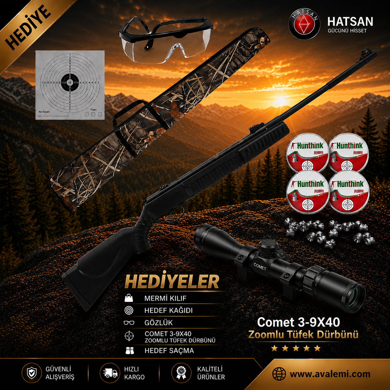 Hatsan Mod 80 Havalı Tüfek Seti 3-9X40 Zoomlu Dürbün
