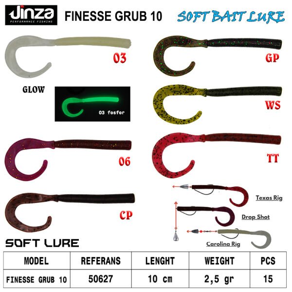 Jinza Hawk Finesse Grub 100 mm 2,5 gr Silikon Balık 14 Adet GP