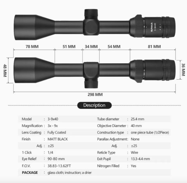 Spina Jungleshade 3-9x40 BDC (SCOL-2320) Tüfek Dürbünü