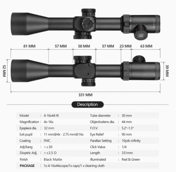 Spina Wolfchase 4-16x44 IR (SCOL-2305) Tüfek Dürbünü