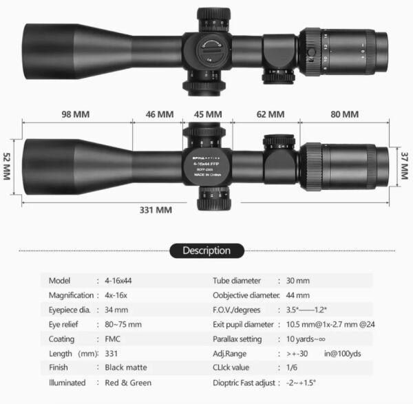 Spina Wolfchase 4-16x44 E FFP (SCFF-2303)  Tüfek Dürbünü