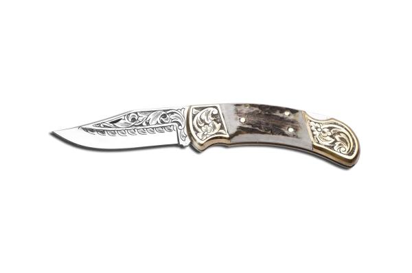 Bora 206 BG Büyük Boy Kilitli Geyik Boynuz Saplı Gravürlü Çakı