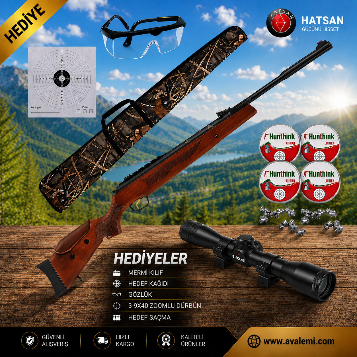 Hatsan Mod 135 Vortex QE Havalı Tüfek Seti 3-9X40 Zoomlu Tüfek Dürbünü