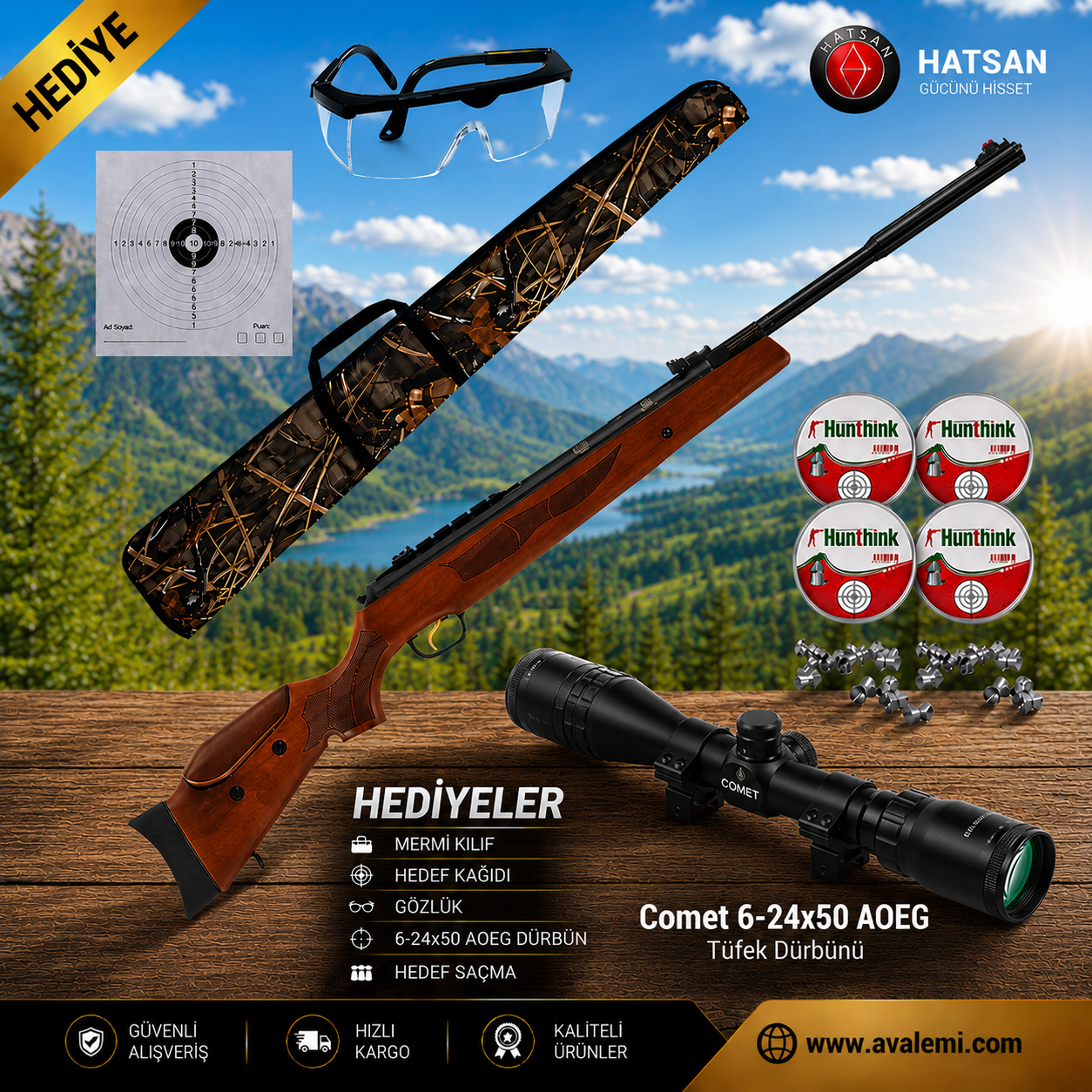 Hatsan Mod 135 Vortex QE Havalı Tüfek Seti Comet 6-24x50 AOEG Tüfek Dürbünü