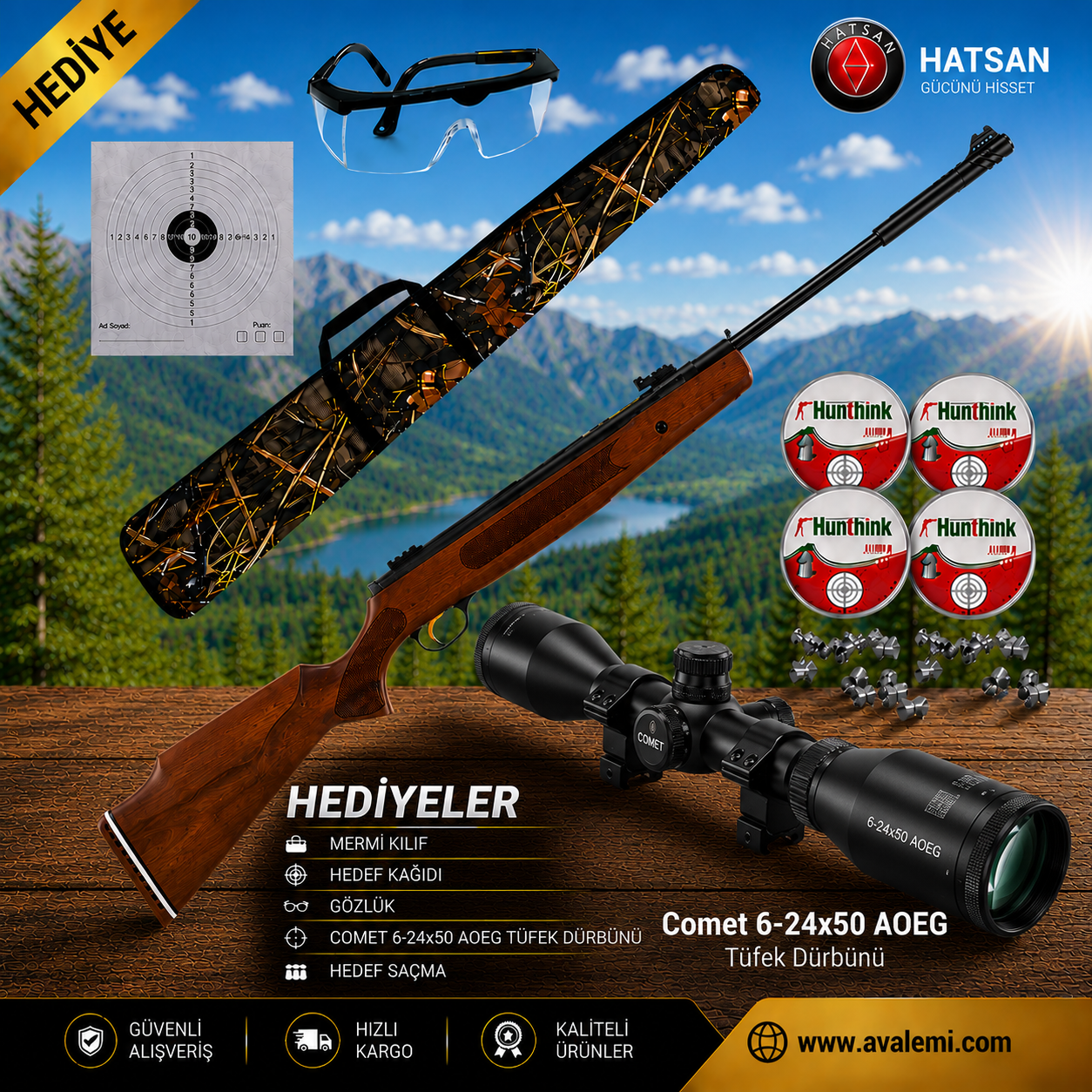 Hatsan Strıker 1000X Havalı Tüfek Seti Comet 6-24x50 AOEG Dürbün