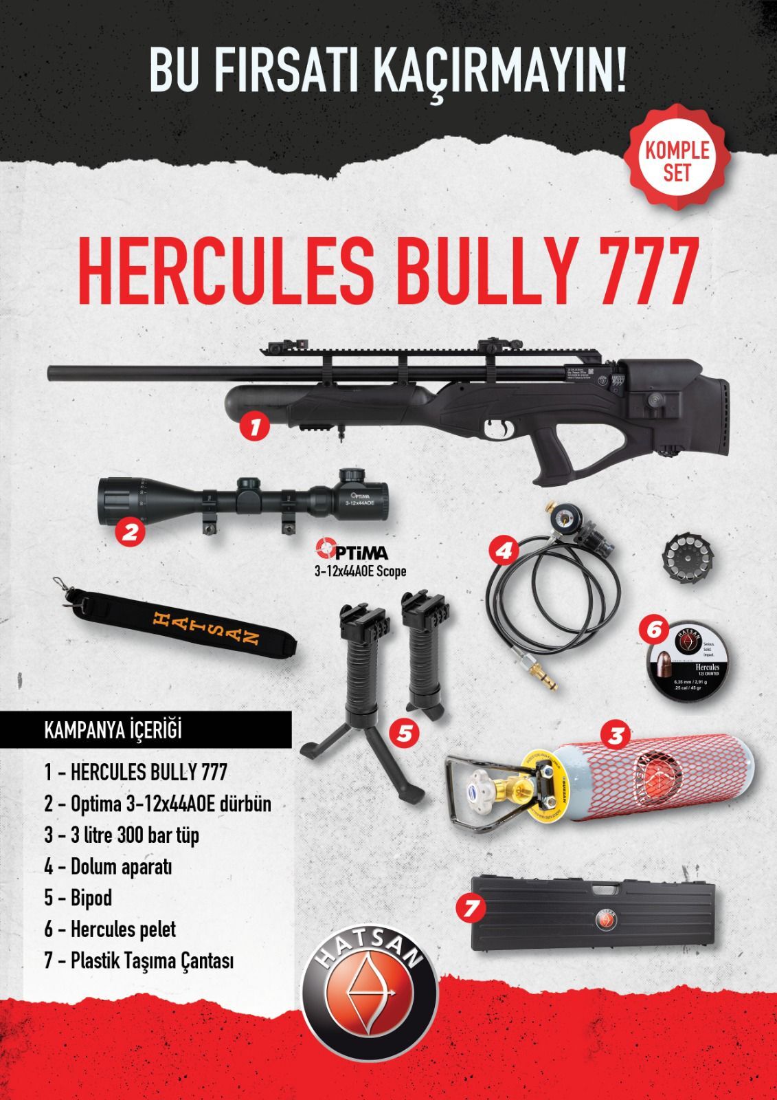 Hatsan Hercüles Bully 777 Pcp Havalı Tüfek Seti