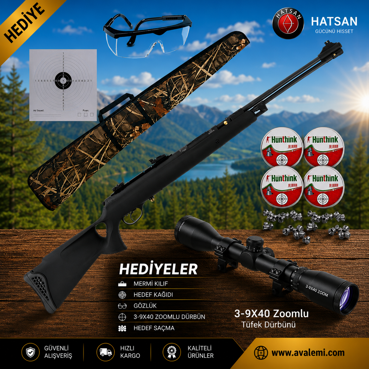 Hatsan Torpedo 150 Havalı Tüfek Seti 3-9X40 Zoomlu Tüfek Dürbünü