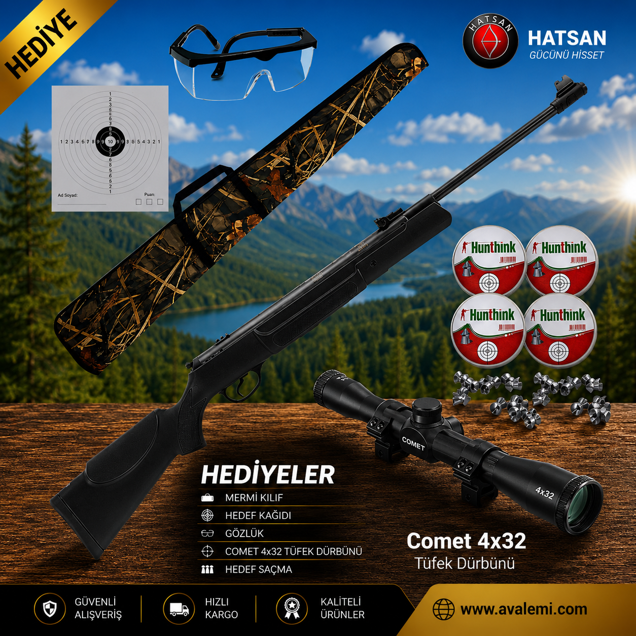 Hatsan Mod 90 Havalı Tüfek Seti Comet 4x32 Dürbün