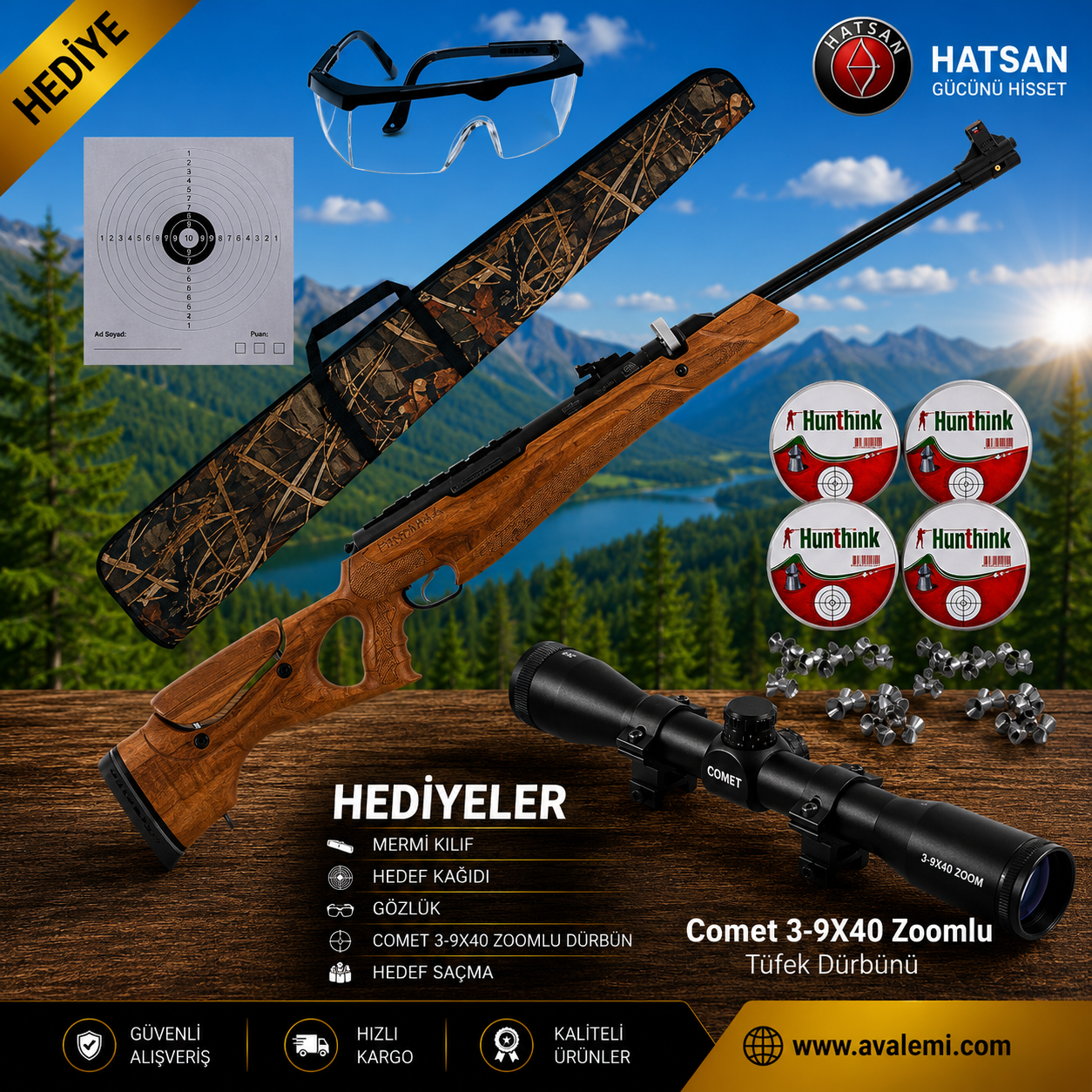 Hatsan Proxima Vortex Havalı Tüfek Seti Comet 3-9X40 Zoomlu Dürbün