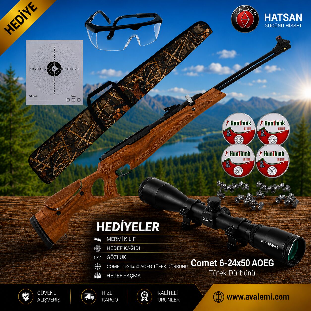 Hatsan Proxima Vortex Havalı Tüfek Seti Comet 6-24x50 AOEG Zoomlu Dürbün