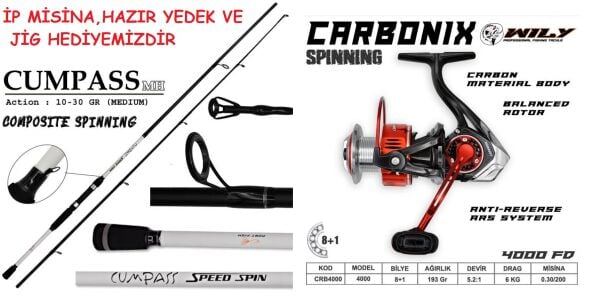 Portfish Cumpass 240cm Spin Kamış 10 - 30 gr & Wily Carbonix 4000 Spin Olta Seti