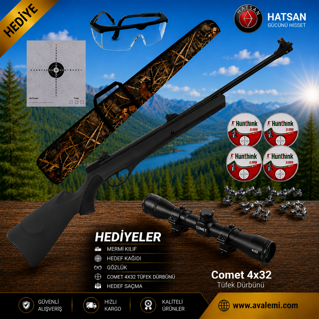 Retay Mod 70 4,5 Kalibre Havalı Tüfek Seti 4x32 Tüfek Dürbünü