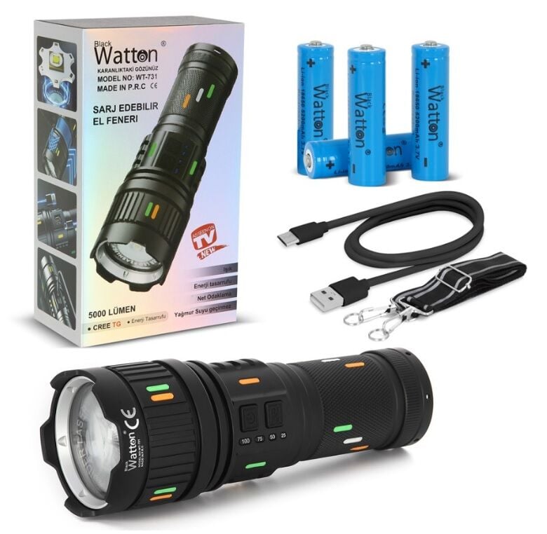 Watton WT-731 Cree TG LED 5000 Lümen Şarj Göstergeli El Feneri