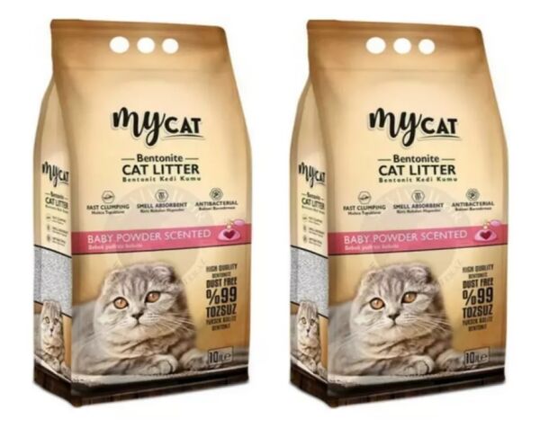 Mycat Bebek Pudralı Topaklaşan Bentonit Kedi Kumu 10 lt x 2 Adet