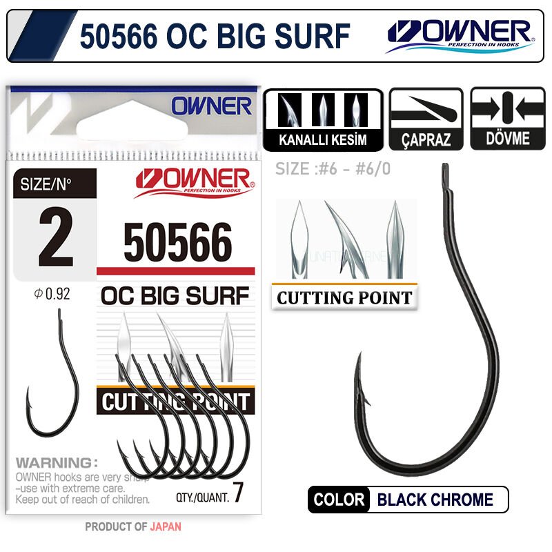 Owner 50566 Cut Big Surf Gun Black İğne 3-0