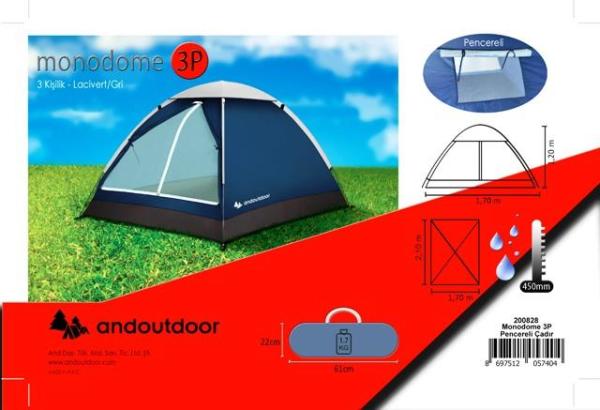 Andoutdoor Monodome 3 Kişilik Kamp Çadırı