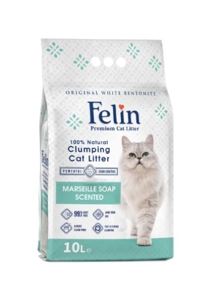 Felin Marsilya Sabunu Kokulu Topaklanan İnce Taneli Kedi Kumu 10L