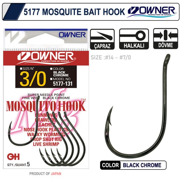 Owner 5177 Mosquito Hook Black Chrome Sinek İğne 12