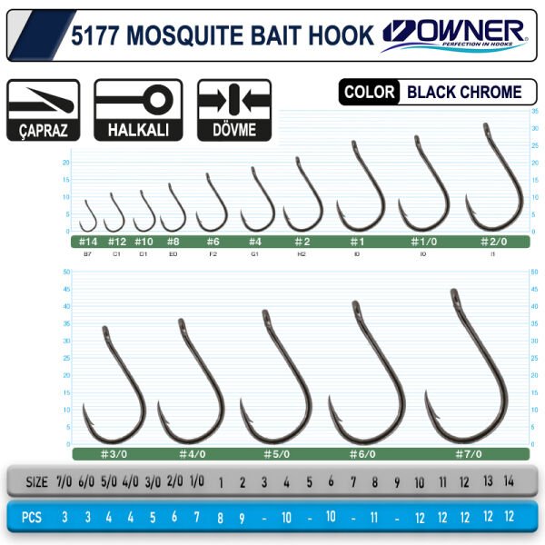 Owner 5177 Mosquito Hook Black Chrome Sinek İğne 2-0