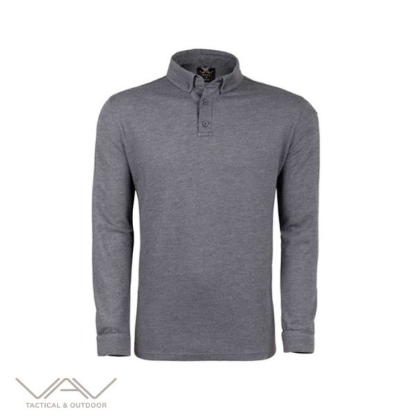 VAV Tlac-04 Polo Yaka Uzun Kol Tişört Füme M