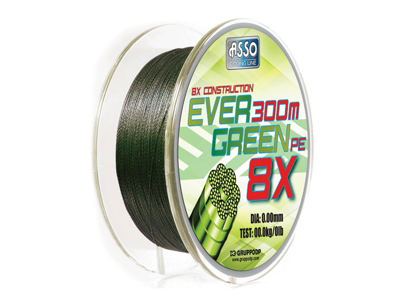 Asso Ever Green 8 Örgü Mumlu İp Misina 300MT NO: 0,27MM / 300MT. / 35,00 LB