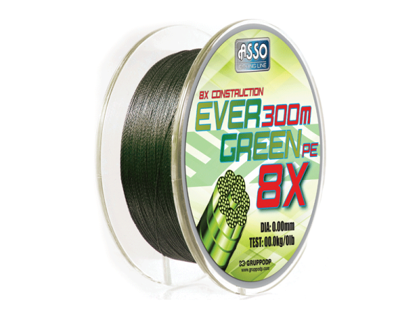 Asso Ever Green 8 Örgü Mumlu İp Misina 300MT NO: 0,36MM / 300MT. / 50,00 LB