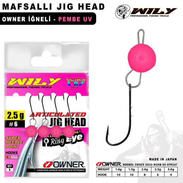 Wily Jig Head Mafsallı Owner İğneli - pembe 2 gr