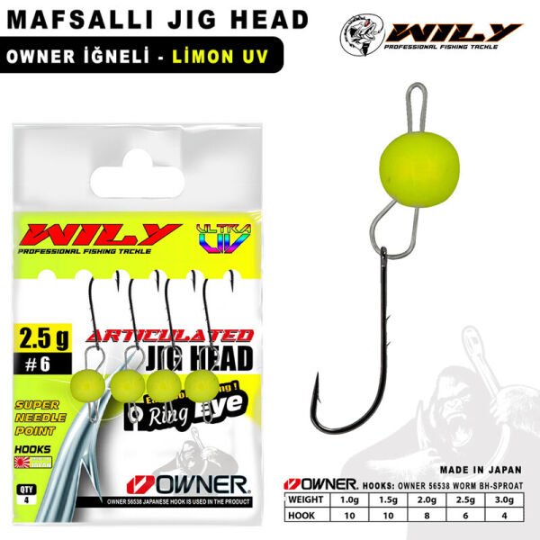 Wily Jig Head Mafsallı Owner İğneli - Limon 1,5 gr