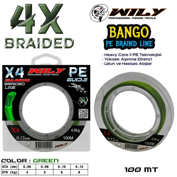 Wily Elite  4 Kat İp Misina Yeşil 100 Mt Paket 0,12