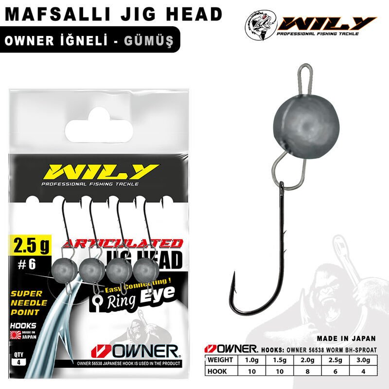 Wily Jig Head Mafsallı Owner İğneli - Gümüş Rengi 1,5 gr