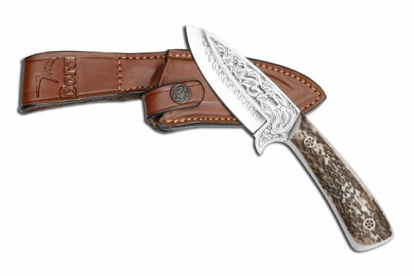 Bora 408 Boynuz Saplı Gravürlü Leopard Bıçak