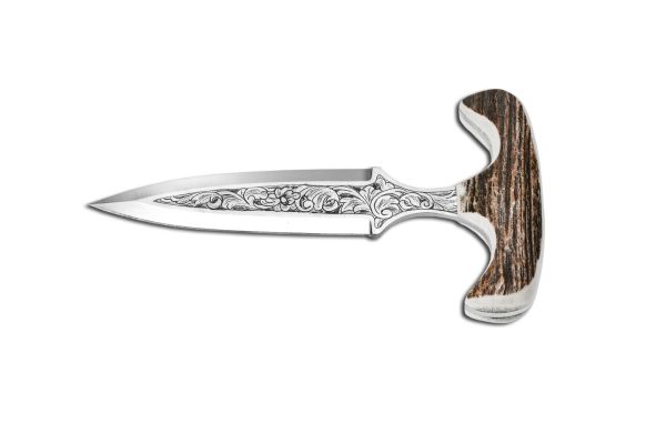Bora Push Dagger Boynuz Sap Gravürlü Bıçak