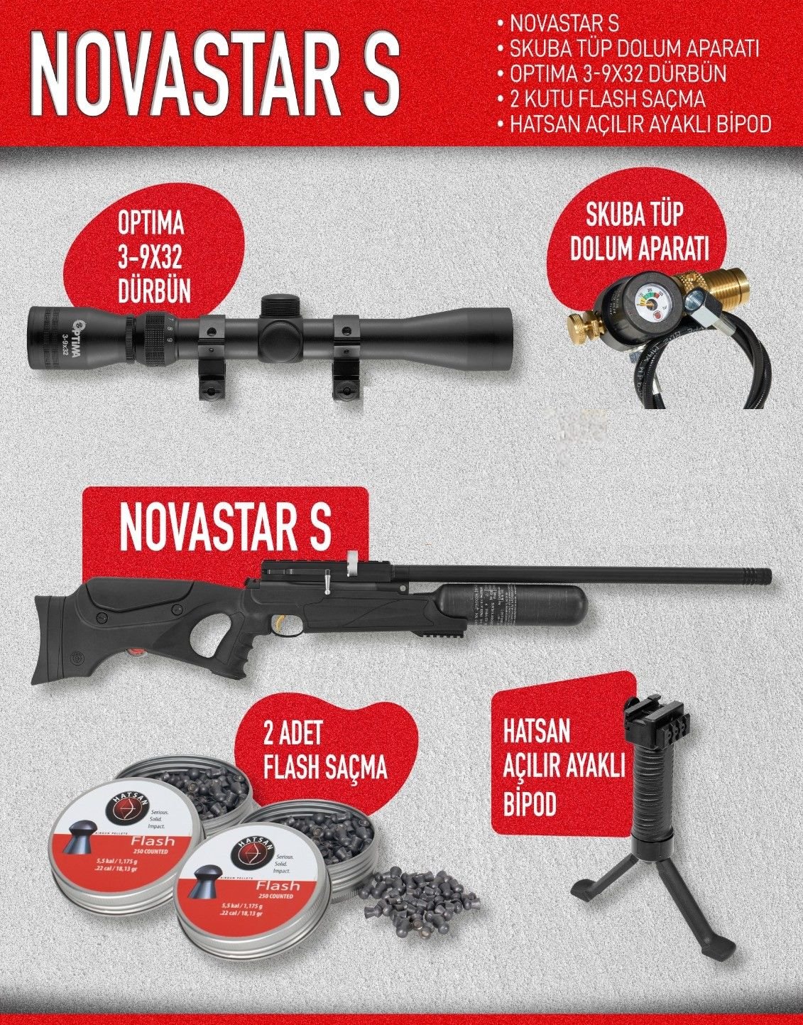 Hatsan Nova Star S Pcp Havalı Tüfek Seti ( KAMPANYA )