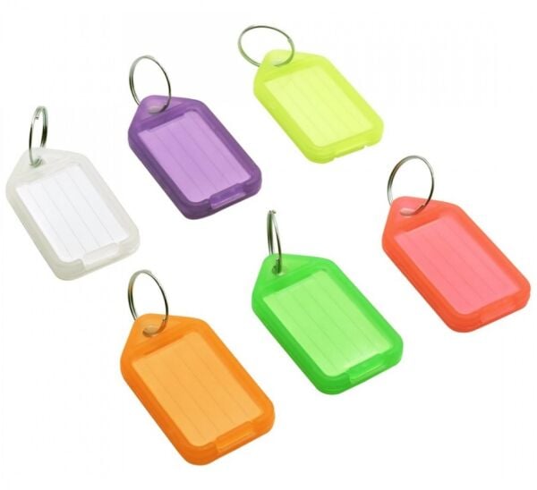 100 Adet Anahtarlık Plastik Etiket Kimlik Isimlik Isim Yazı Yazmalık Yazılabilen Kapaklı