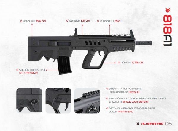 Alkanarms 818 A1 Bullpup Siyah 12 Cal. Şarjörlü Av Tüfeği
