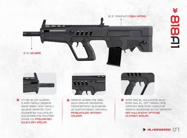 Alkanarms 818 A1 Bullpup Siyah 12 Cal. Şarjörlü Av Tüfeği